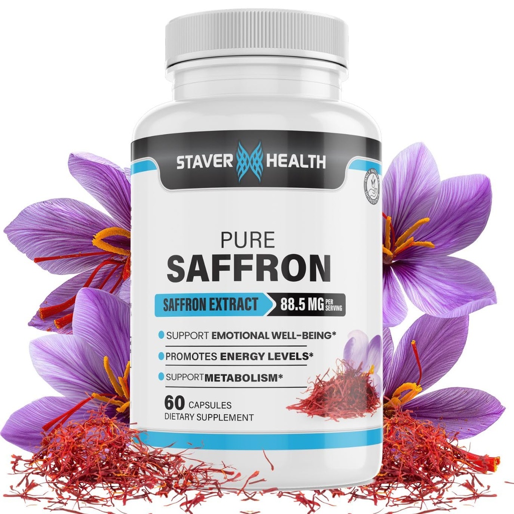 Pure Saffron Extract Cápsulas, 88,5 mg, 60 Cápsulas Veggie para Melhoramento de Humidade e Suporte Energético