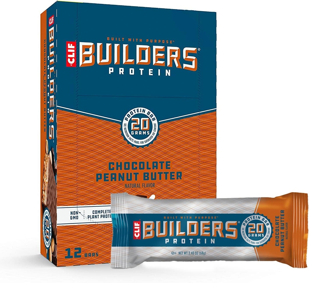 Clif Builders - Barras de proteína - Chocolate sabor manteiga de amendoim - 20g proteína - sem glúten (2,4 onça, 12 contagem)