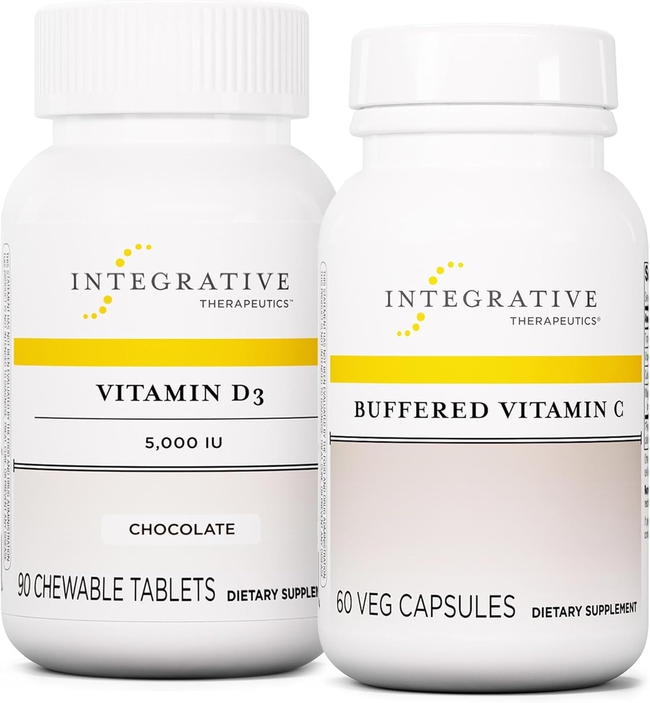 Integrative Therapeutics Bundle com vitamina tamponada C 1.000 mg, 60 cápsulas e vitamina D3 125 mcg, 90 mastigáveis - vitamina tamponada C para suporte antioxidante* - vitamina D3 para apoiar a saúde*
