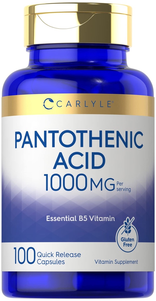 Carlyle Ácido Pantotênico           , 100 Cápsulas , Vitamina B5 Essential , Não-GMO, Suplemento sem glúten