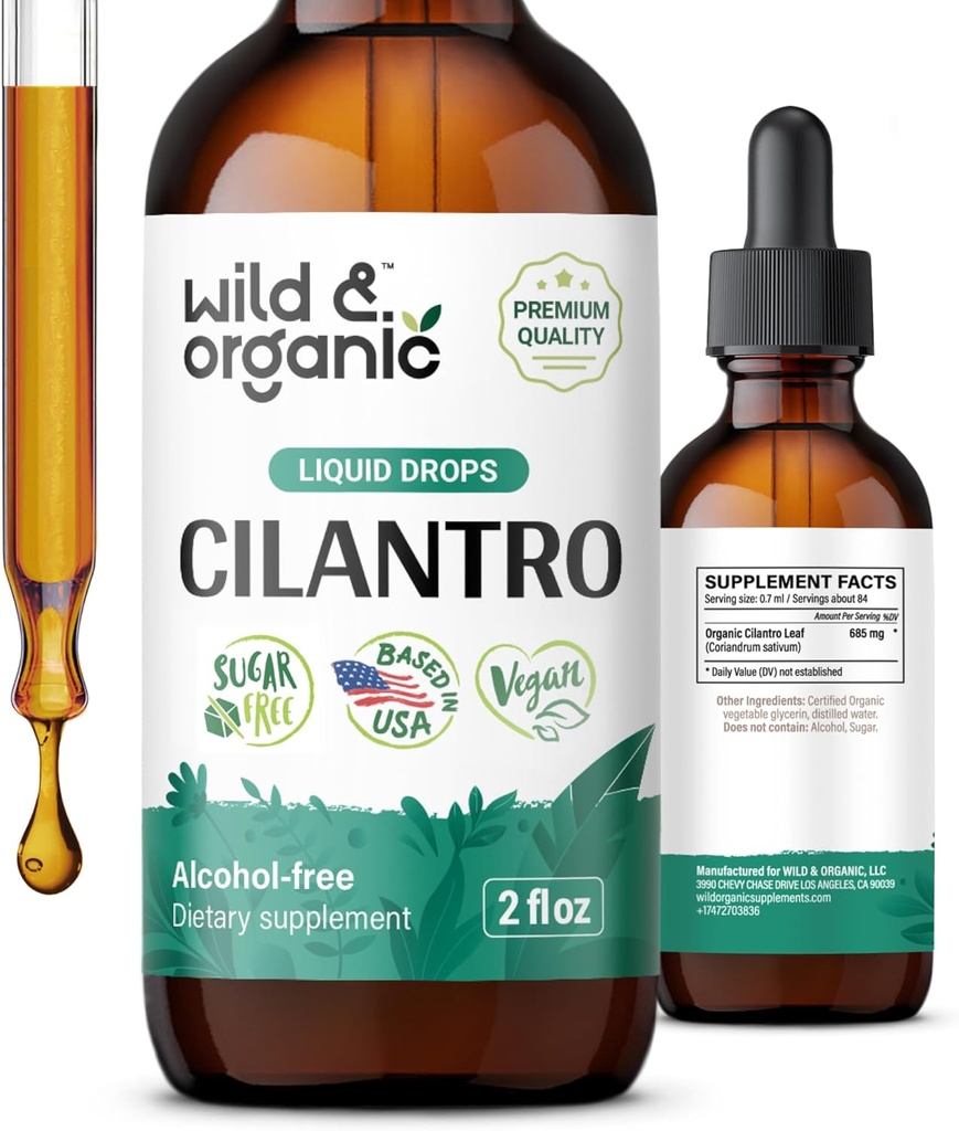 Selvagens & Orgânicas Colantro Drops - Detox Cleanse com Suplemento de Colantro Líquido - Coriander Leaf Extract Tintura - Vegan, Açúcar & Álcool - 2 fl oz