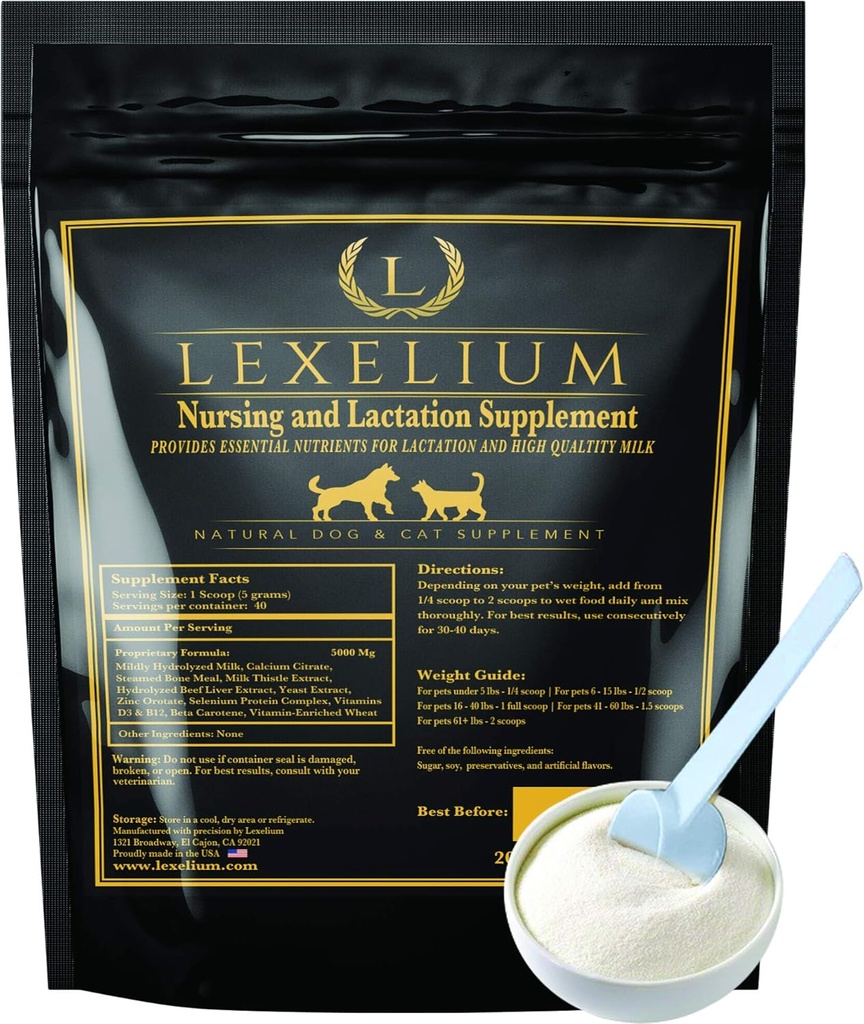 Suplemento de Enfermagem e Vitaminas para Cães e Gatos de Enfermagem - Suplemento de Enfermagem, Lactação e Recuperação para Criadores - Músculo e Desenvolvimento Mental para Filhotes e Gatinhos - 200g