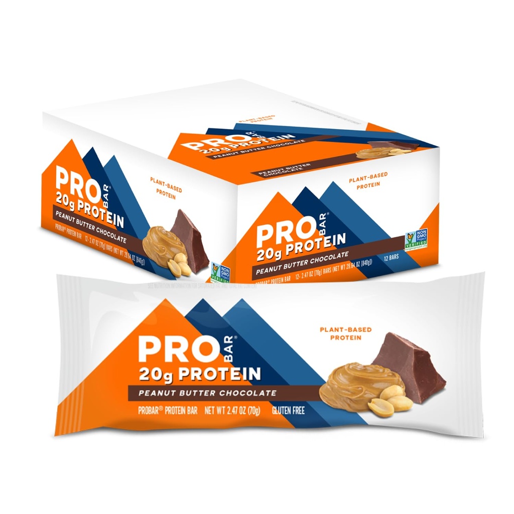 PROBARR - Barra de PROTEÍNA, Chocolate de Manteiga de Amendoim, Não-GMO, Sem Glúten, Saudável, Baseado em Plantas, Ingredientes integrais de Alimentos, Energia Natural (12 Conde)