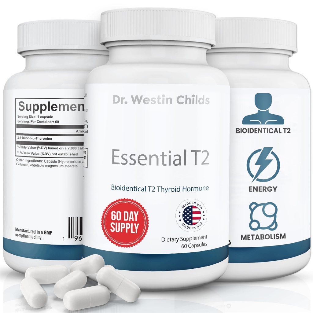 Dr. Westin Childs Essential T2 - T2 Suplemento de suporte da tireóide com Bio-Idêntico 3,5 Diiodo-l-tironina para Hipotireoidismo, Hashimoto, Tiroidectomia & Rai, Não OGM, 60 Dia Fornecimento