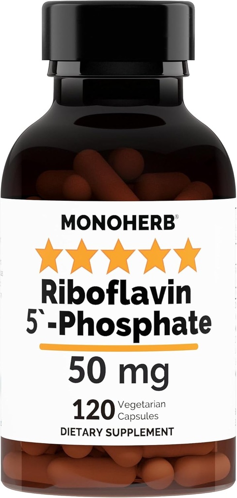 MONOHERB Riboflavina 5'- Fosfato 50 mg - 120 Cápsulas Vegetarianas - Vitamina B2 Bioactiva