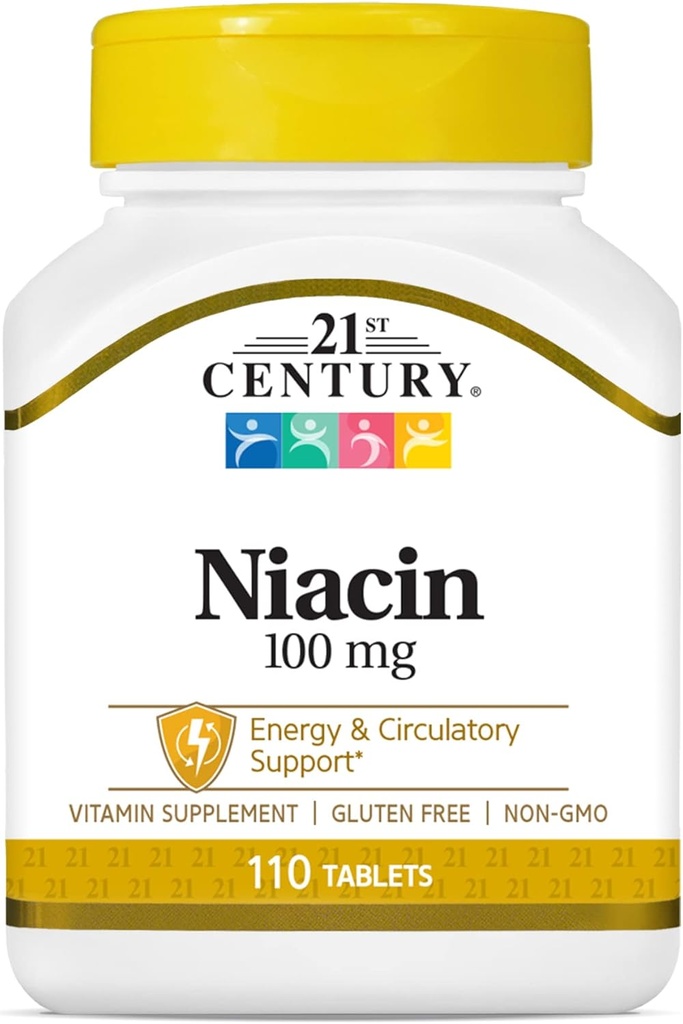 Comprimidos de niacina do século XXI, 100 mg, 110 contagem