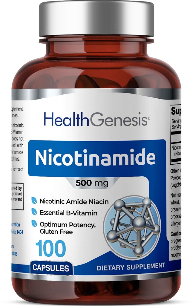 B-3 Nicotinamida 500 mg 100 Caps - Nicínico Amide Niacin Natural Flush-Free Vitamina Fórmula - Suporta a saúde da pele celular