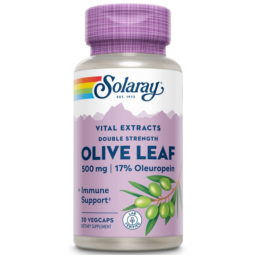 SOLARAY Garantido potência Olive Leaf Extrair dupla força, tampa de veg (Btl-Plastic) 500mg