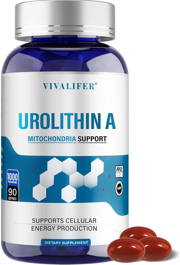 1000 MG Urolithin Um suplemento, 90 softgels potentes antioxidantes para envelhecimento saudável e melhor suporte mitocondrial, reparação de células