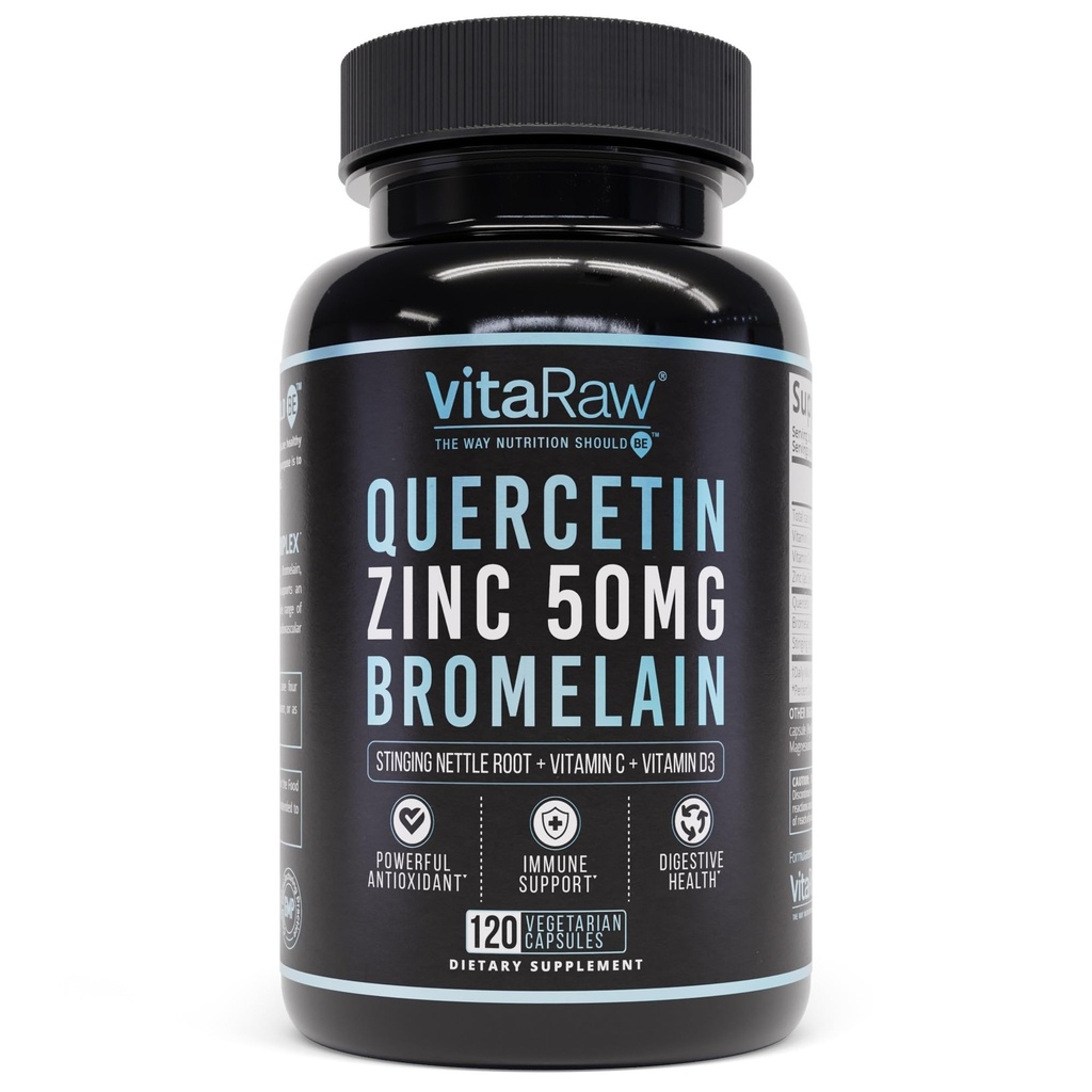 Quercetin com Bromelain 500mg Cápsulas, Suporta Resposta Imunitária, Conforto Conjunto, e Bem-Estar Geral - Vitamina C, Zinc 50mg, e Vitamina D3 5000 UI - Comprimidos de Saúde Imunidade