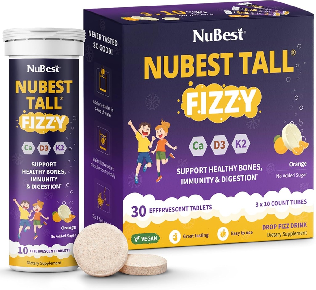 NuBest Tall Fizzy - Força Osso, Imunidade, Saúde Digestiva para Crianças Idade 4+ e Adolescentes