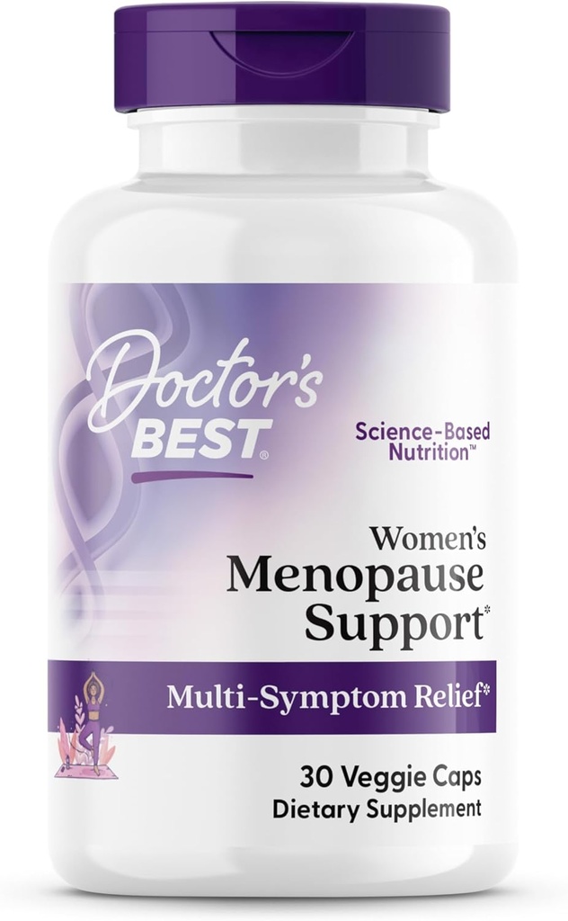 Doctor's Best Womens Menopause Support (Soy Isoflavone, Preto Cohosh, Chaste Tree), Multi-Symptom alívio, Não-GMO, Glúten livre, Vegan 30 Veggie Caps