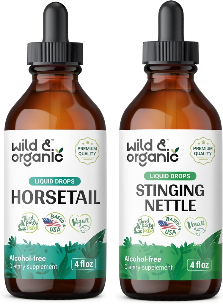 Tintura de rabo de cavalo selvagem e orgânico 4 fl oz & Stinging Nettle Root Tintura 4 fl oz