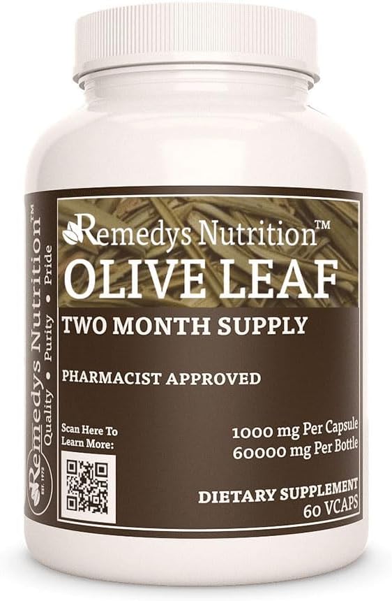 Nutrição de Remedy Folha de Olive (1.000 mg), 60 Cápsulas Vegan Suplemento Dietário de ervas (Dois meses de fornecimento)