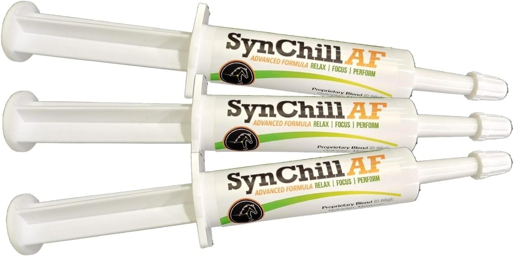 SynChill AF Calming Gel para Cavalos Nervosos - Serviço Único - Fórmula Avançada com L-Teanina, Aumento de Potência, 100% Suplemento Natural, Disposição e Confiança Suporte para Cavalos - 3 Pack