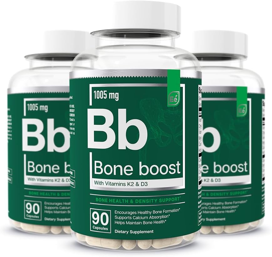 Elementos essenciais Suplemento de Saúde Óssea - Suporte Ósseo e Suplemento de Cálcio com Vitamina D 3, K2, Cissus Quadrangularis para Força Óssea - 270 Cápsulas (Fornecimento de 90 dias) (3-Pack)