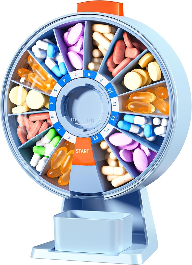 Zoksi grande organizador de pílulas, caixa diária de pílulas para 7 ou 14 dias, Wall-Mountable Pill Dispenser Hold para medicina, vitaminas ou suplementos, caso de pílula semanal com botão de imprensa fácil (azul)
