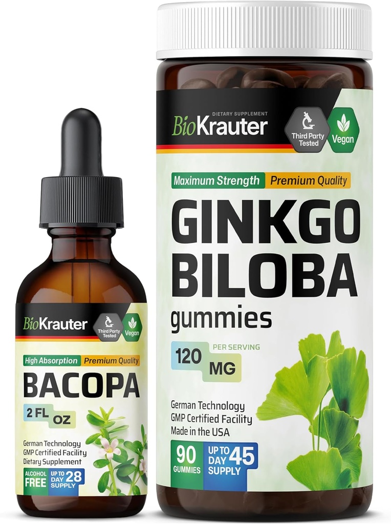 BIO KRAUTER Bacopa Tintura 2 Fl. Oz. & Ginkgo Biloba 90 Gummies