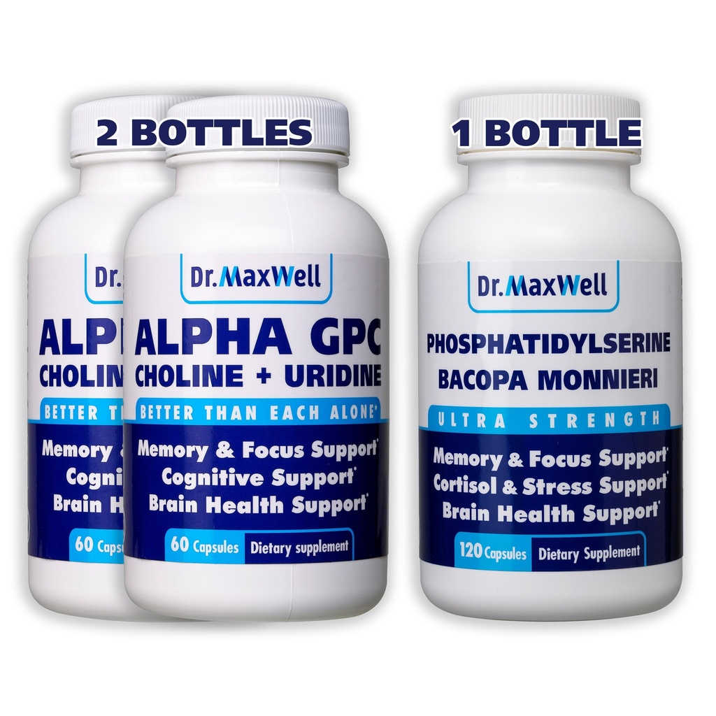 Alpha GPC e Uridina 2X 60 Cápsulas + Fosfatidilserina e Bacopa 1x 120 Cápsulas, 2 meses de Fornecimento
