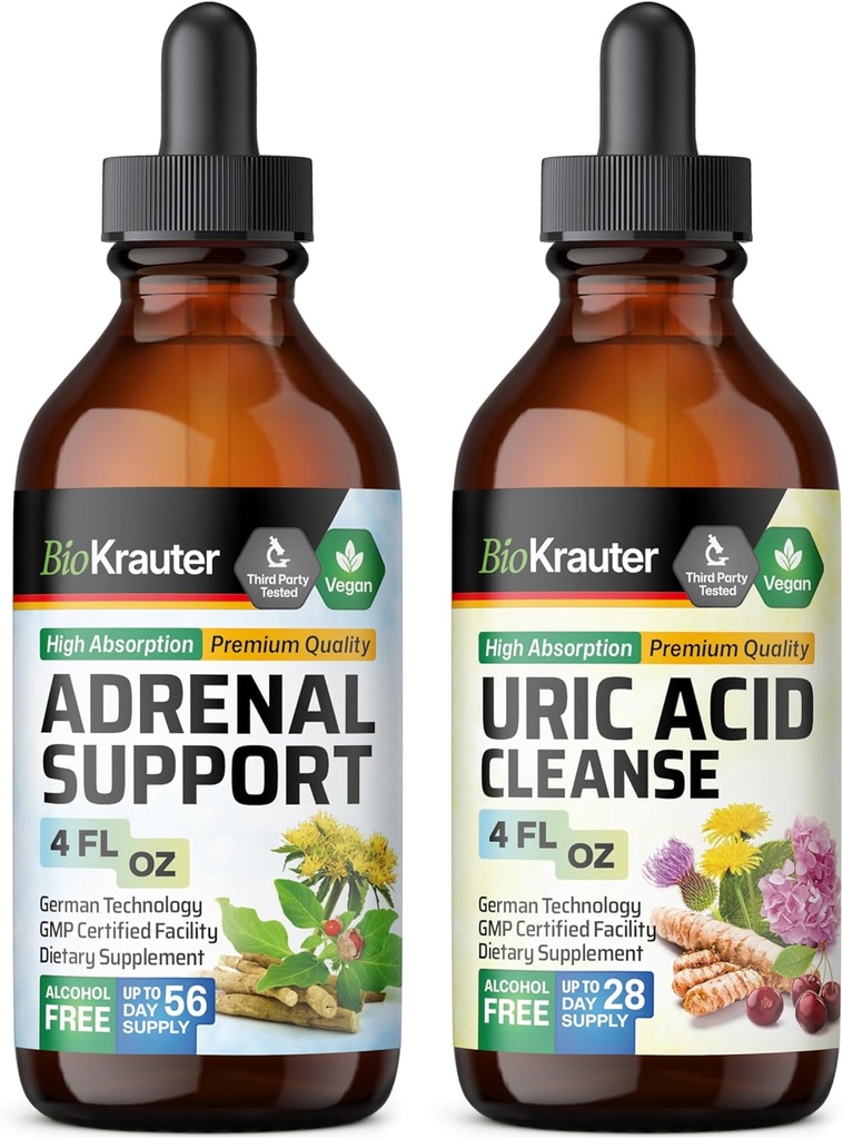 BIO KRAUTER Suporte adrenal Tintura 4 Fl. Oz. & Ácido Urico Suporte Tintura 4 Fl. Oz.