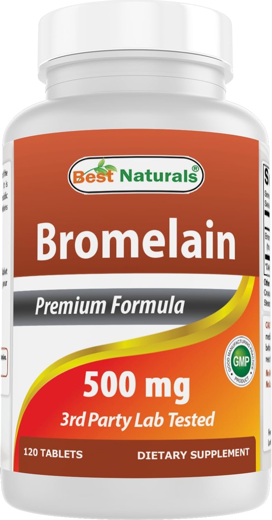 Best Naturals Bromelain Proteolytic Enzimas Digestivas Suplementos, 500 mg, 120 Comprimidos - Suporta Digestão Saudável, Saúde Conjunta, Absorção Nutriente
