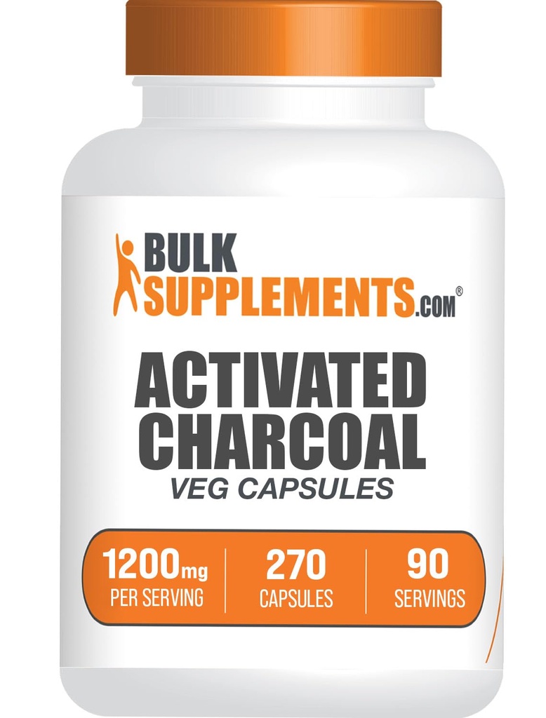 BulkSuplements.com Cápsulas de carvão ativado - Carvão de coco, Carvão ativado para suporte renal, Comprimidos de carvão ativados - Vegan, 3 Cápsulas por serviço (1200mg), 270 Veg Cápsulas