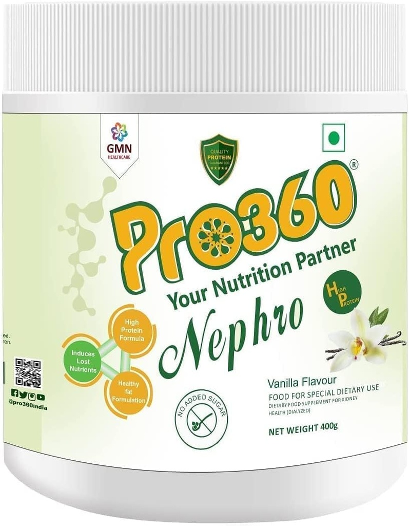 Nephro HP - Cuidados de diálise Nutricional Protein Drink (Vanilla Sabor) Não adicionado de açúcar, Suplemento dietético especial para o rim / saúde renal, 400 Gm
