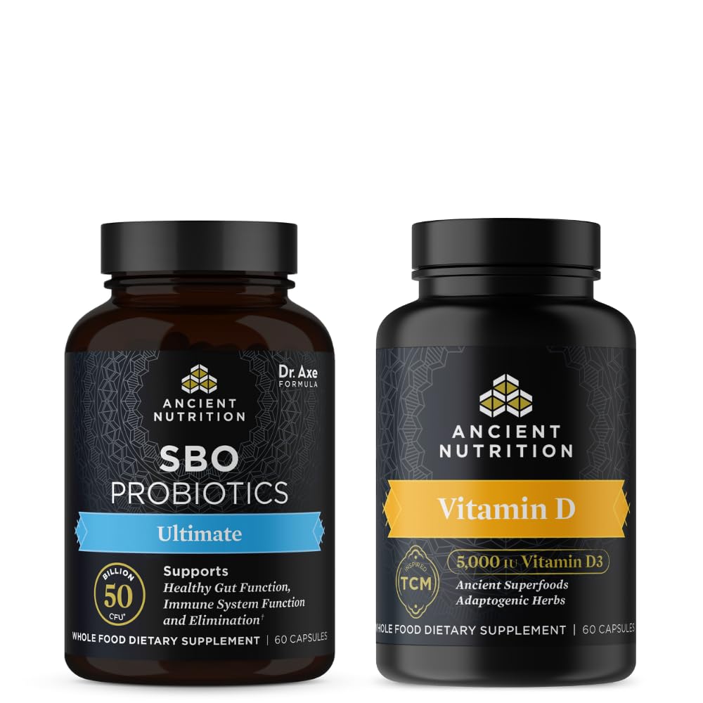 Ancient Nutrition SBO Probióticos Cápsulas, Ultimate, 60 Count + Vitamina D Cápsulas, 90 Count