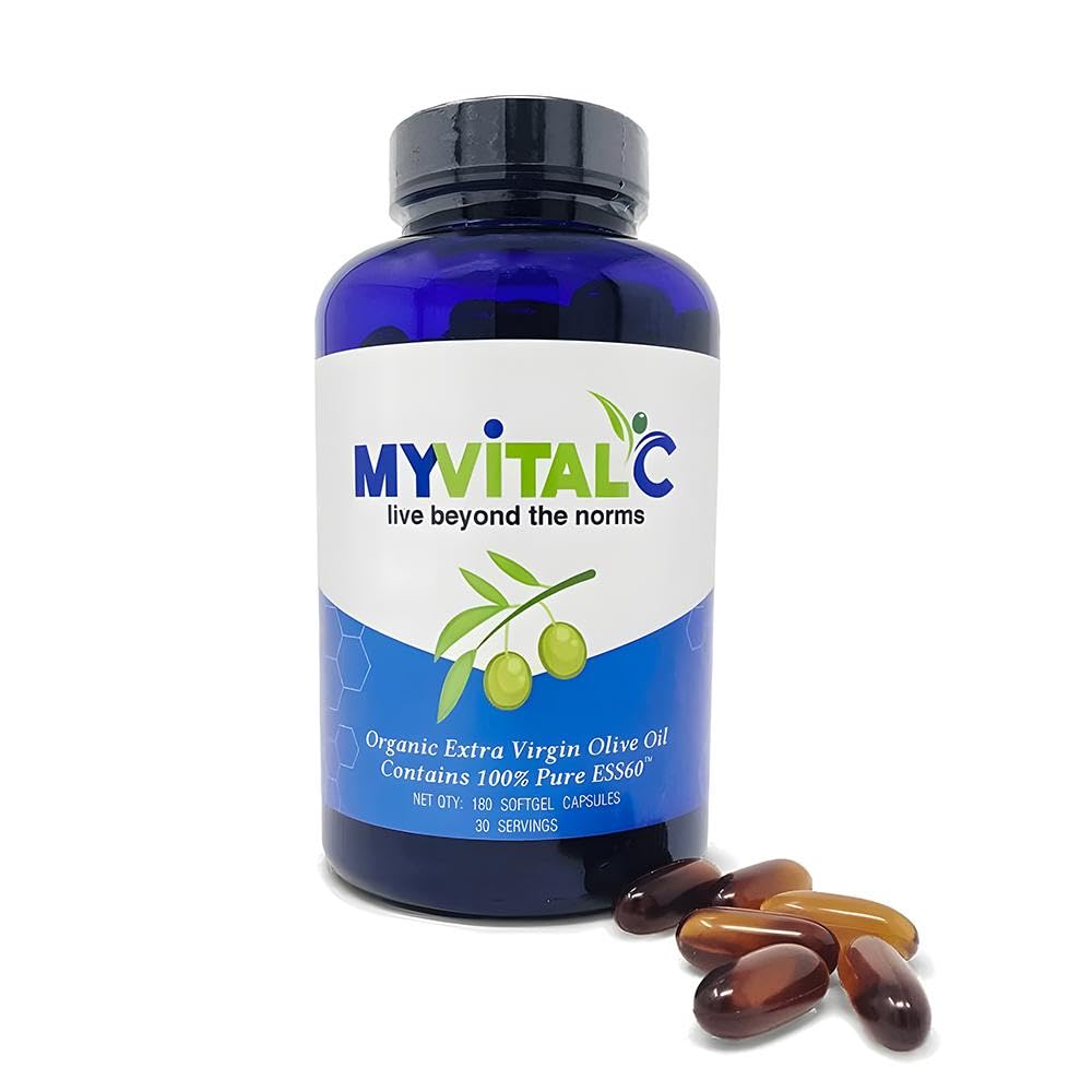 MyVitalC Pure ESS60 Extra Virgin Olive Oil Softgel Cápsulas - Suplemento antioxidante de alta resistência com Puro Olive Oil - Suplemento oral - Suplementos para homens e mulheres - 180 Softgels