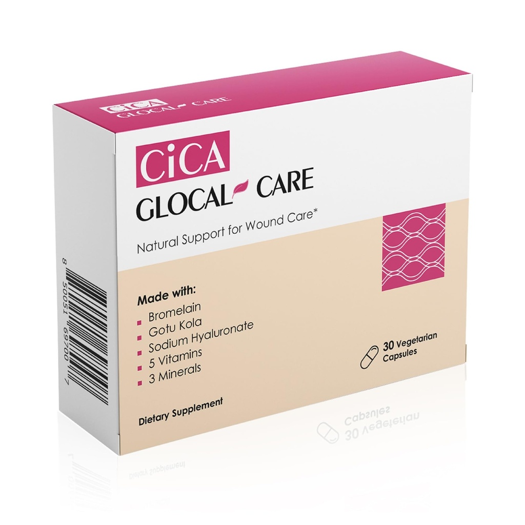 Cica GlocalCare – Clinicamente comprovado Suplemento de cura de feridas - Aids em Scar & Recovery Support - Ajudas com reparação de pele e tecido para cirurgia, feridas, tratamento de cicatrizes e contusões (30 cápsulas)