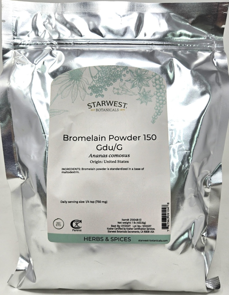 Bromelaína em pó 150gdu - Ananas comosus, 1 lb, ( Botânicas de Starwest)