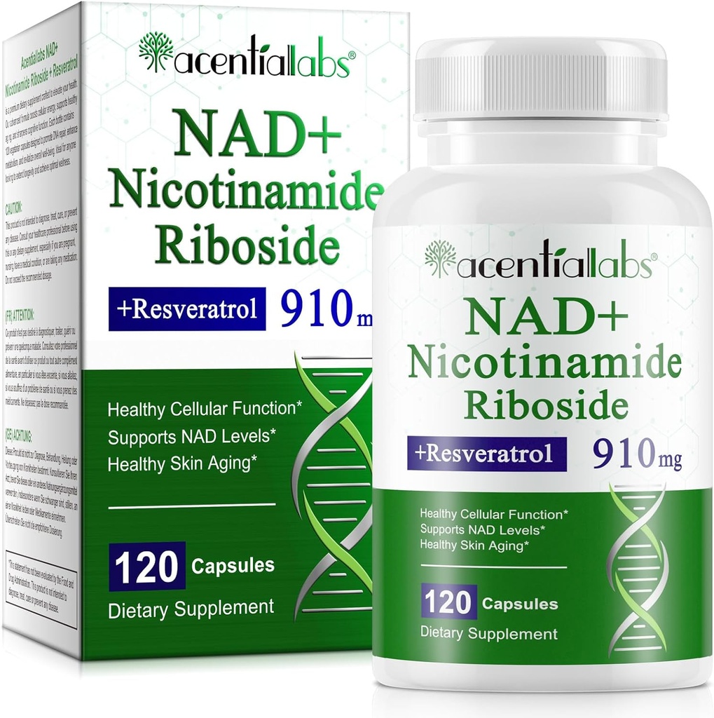 NAD Nicotinamida Riboside Resveratrol 900mg - NAD Suplemento com Resveratrol . Suplemento para Antienvelhecimento, Energia Celular, Reparo de DNA