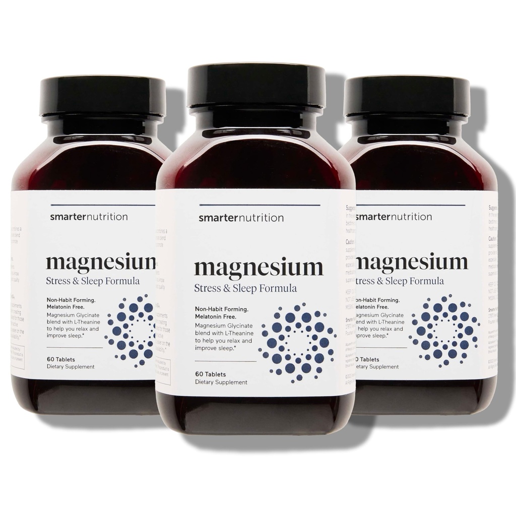 Complexo de Magnésio Nutricional Mais Inteligente - Glicinato de Magnésio Quelado + Citrato, Malato para Sono, Relaxamento, Músculo e Nervos + Clinicamente comprovada L-Teanina, Não-GMO-180 Tablet[90-Dia de Abastecimento]