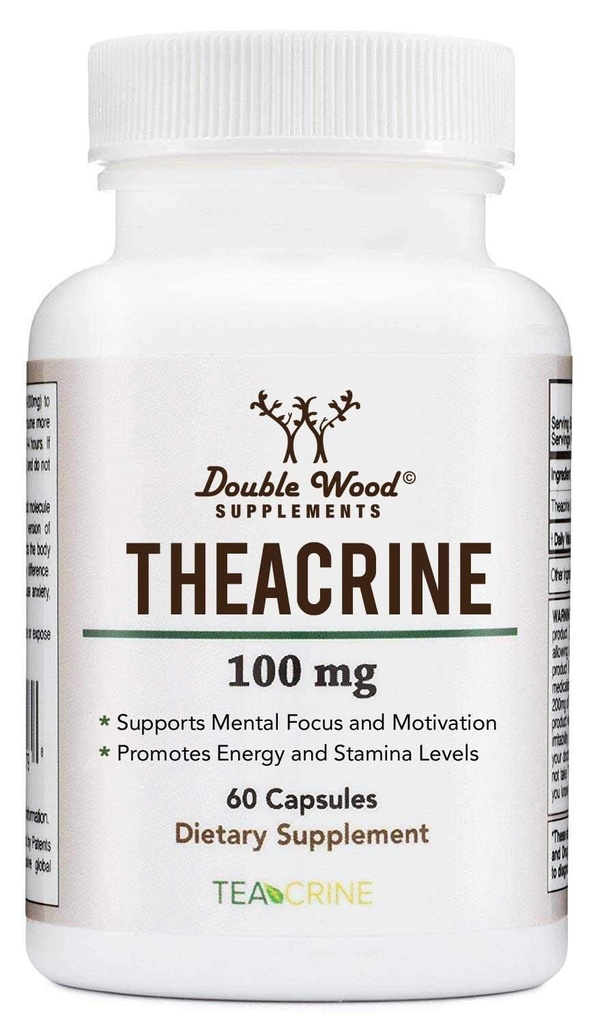 Teacrino (Teacrino) 100 Mg, 60 Cápsulas - Energia e Foco Suplemento (Similar a comprimidos de cafeína, mas mais sutil e mais longa duração) Não-GMO e glúten livre por madeira dupla