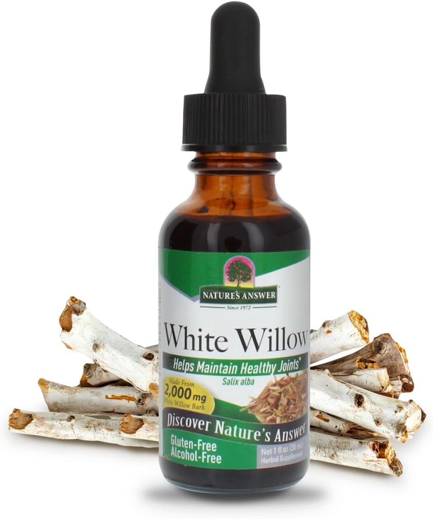 Naturezas Resposta White Willow Bark Extract 1 Onça - Alcohol Free, Non GMO, Gluten Free, Vegetarian - Suplemento diário para apoio conjunto e função - Made in the USA, Orgânico White Willow Bark