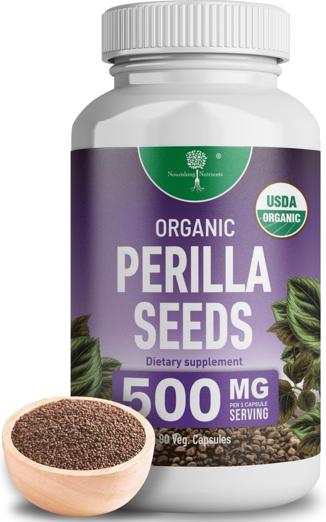 Extrato Orgânico de Sementes de Perilla com Ácido Rosmarínico 9% - USDA Certified - Alergia Relief, Respiratório e Immunity Booster- Th2 Cytokines, Naturalmente Ocorrendo Luteolin - 500mg 90 cápsulas