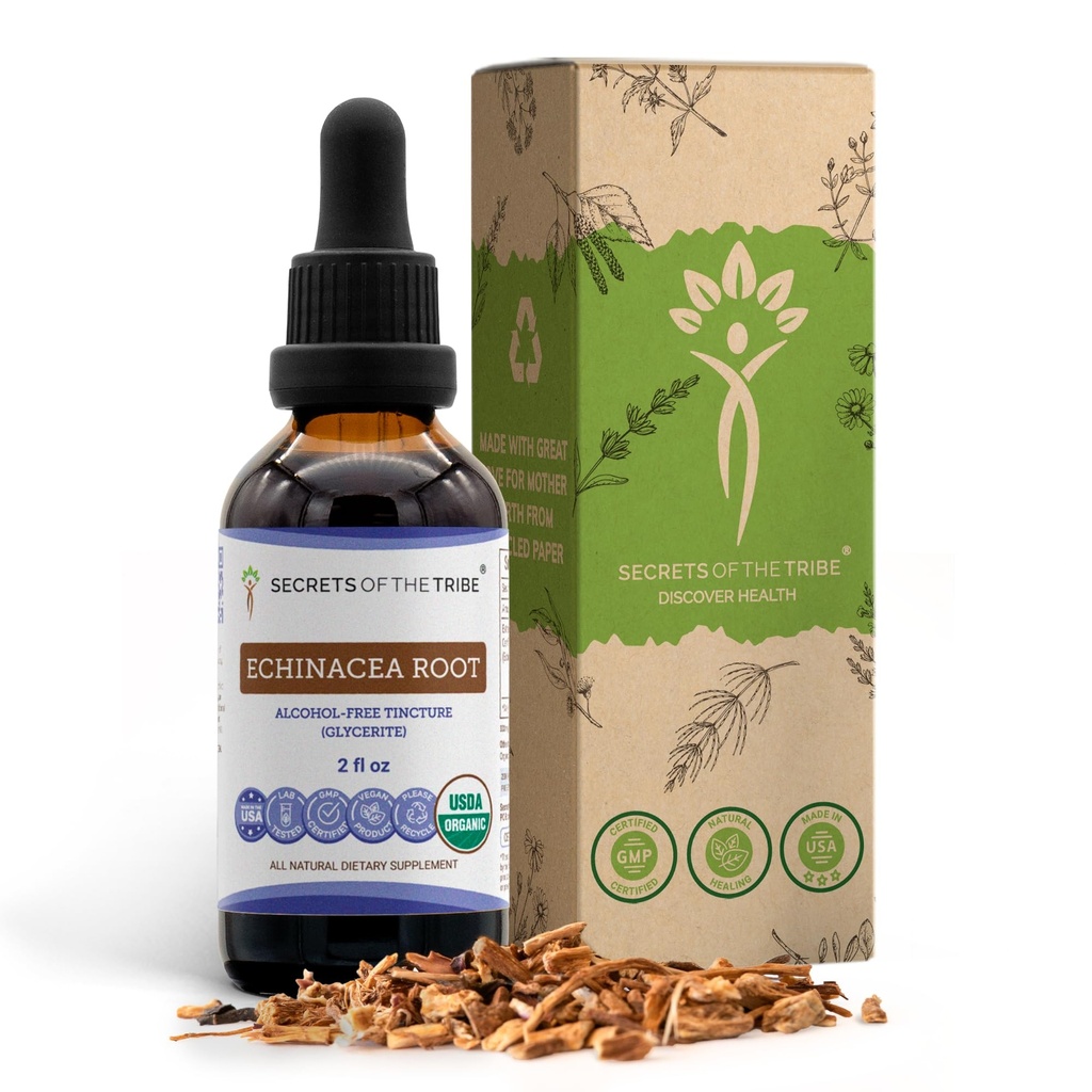 Echinacea Raiz USDA Tintura Orgânica Extrato Livre de Álcool, Drops de Ervas de Alta Potência, Saúde do Sistema Imune Feito a partir de 100% certificado Echinacea Echinacea Raiz (Echinacea Purpurea) 2 onças