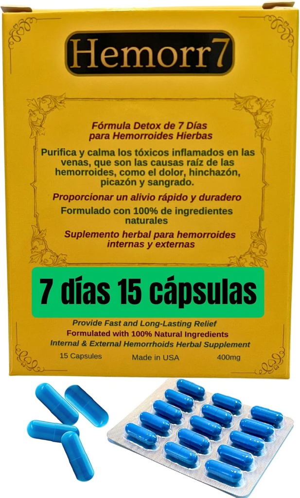 Hemorr7: 7Dias 15 Cápsulas Herbal Hemorróide Detox Fórmula,Fórmula Herbal para desintoxicar las hemorroides Durante 7 días