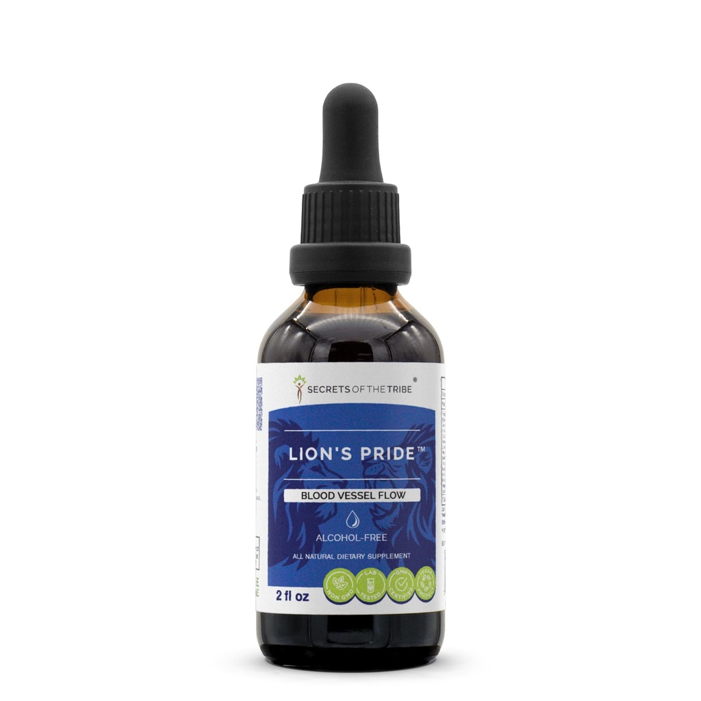 Segredos da tribo - Orgulho do Leão, Fluxo de vasos sanguíneos, Mistura de Suplementos de Ervas Drops extrato líquido sem álcool (2 Fl Oz)