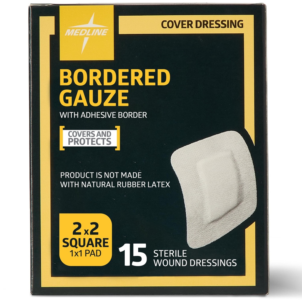 Medline Bordered Gauze, 2" x 2" Adesive Island Dressing, Estéril, 15 Conde