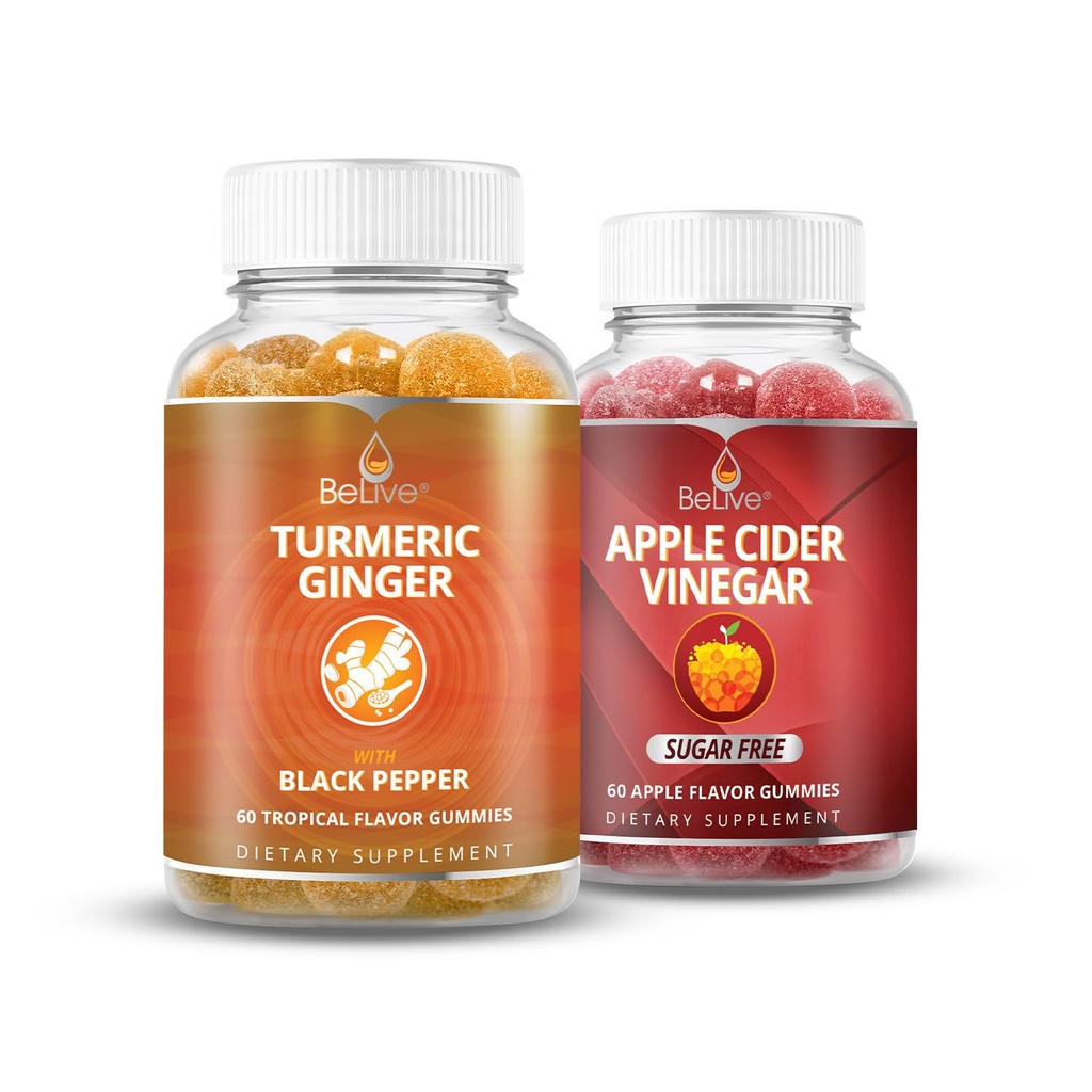 Gummies BeLive Turmeric e Apple Cider Vinagre para suporte à imunidade, suporte à mobilidade, desintoxicação, limpeza e saúde digestiva