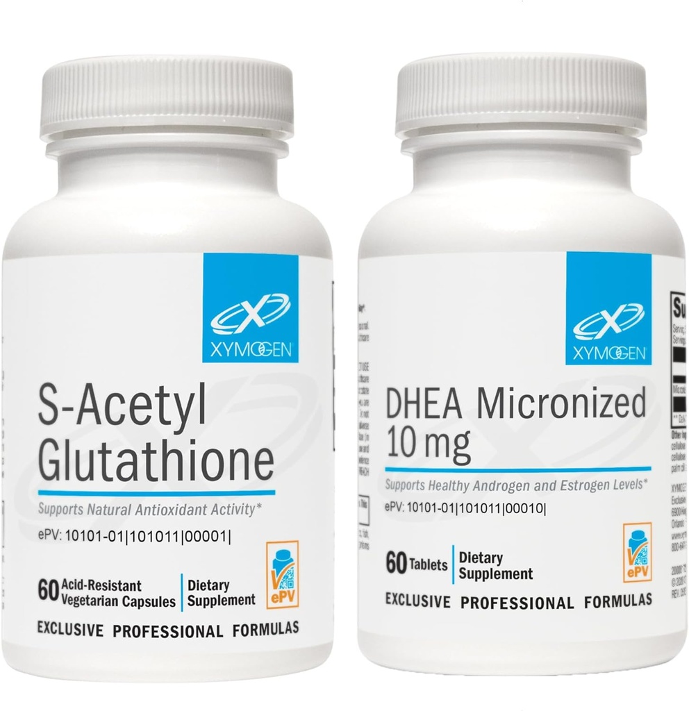 XYMOGEN DHEA 10mg (60 comprimidos) + S acetilglutationa (60 cápsulas) 2-Piece Bundle - DHEA micronizada + Absorção superior Suplemento de Glutationa acetilada para apoiar Envelhecimento saudável