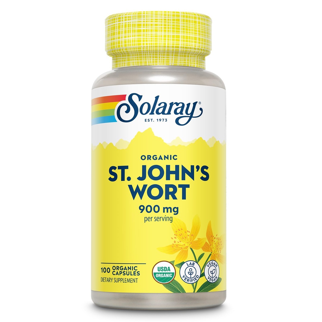 SOLARAY St. John's Wort Aerial 450mg • Suporte à ervas para o humor, saúde do cérebro & sono saudável • 100% Vegan, Não-GMO