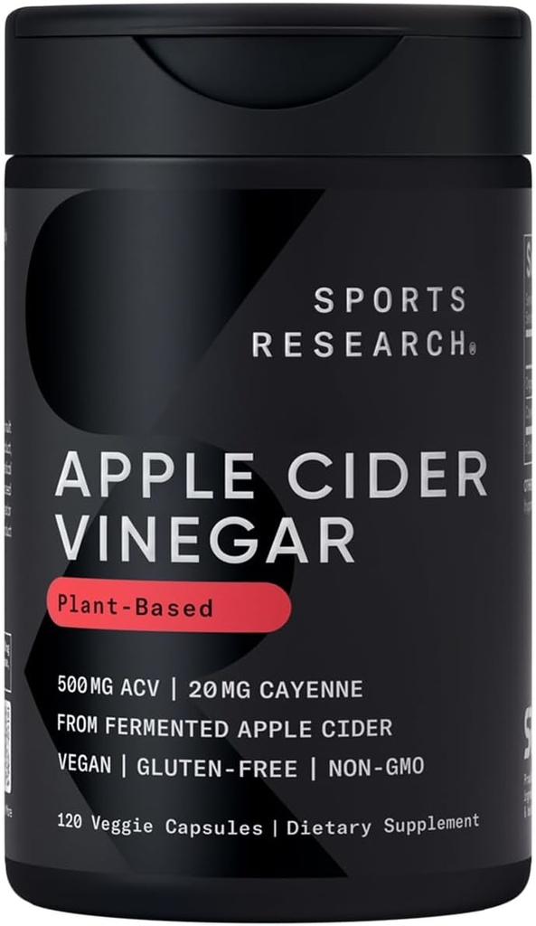 Pesquisa Esportes Apple Cider Vinagre com Cayenne Pimenta - Não-GMO Projeto Verificado & Vegan Certificado (120 Cápsulas Vegetais)