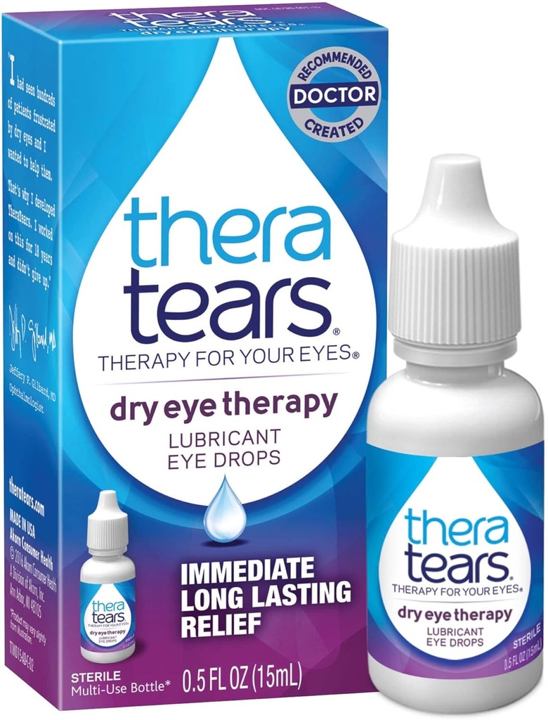 TheraTears Dry Eye Therapy Eye Drops Pacote com 1,0 Fl Oz e 0,5 Fl Oz Garrafas