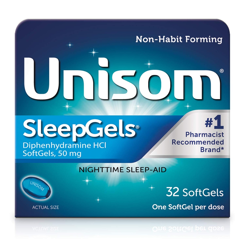 Unisom SleepGels, Sono-aids à noite, Difenidramina HCI 50 mg, 32 SoftGels