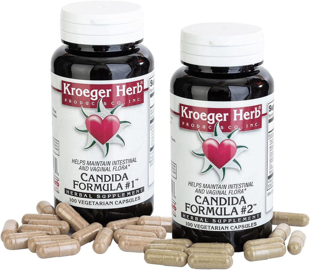 Kroeger Herb Products Candida Fórmula #1 e #2, Clease Supplement for Women & Men - Suporta níveis normais de levedura e Candida