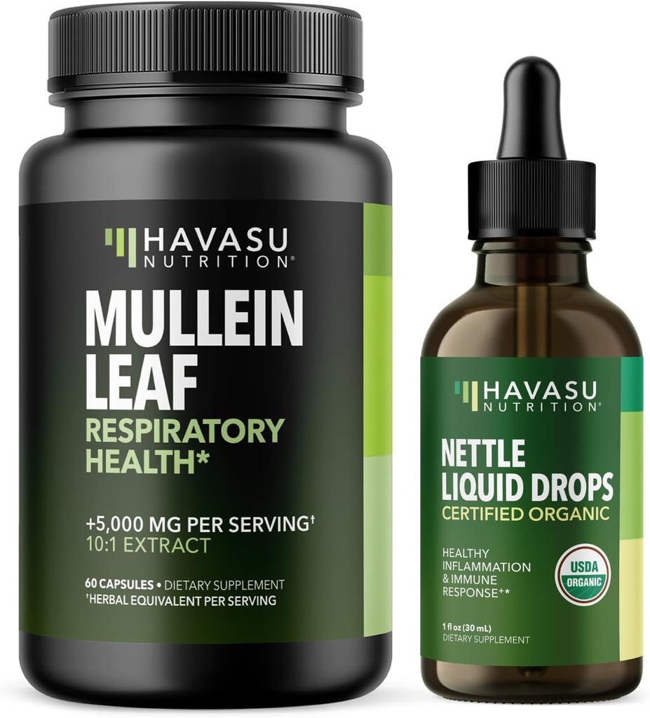 NUTRIÇÃO DA HAVASU Cápsulas de Folha de Mullein + Gotas líquidas de Nettle