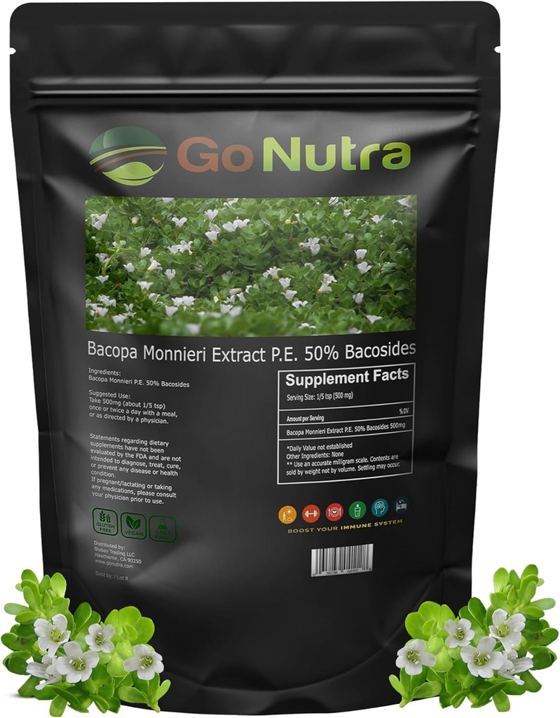 Go Nutra Bacopa Extract Powder (Bacopa Monnieri) 50% Bacosides - Herbal Extract Brahmi Supplement (4 onças)