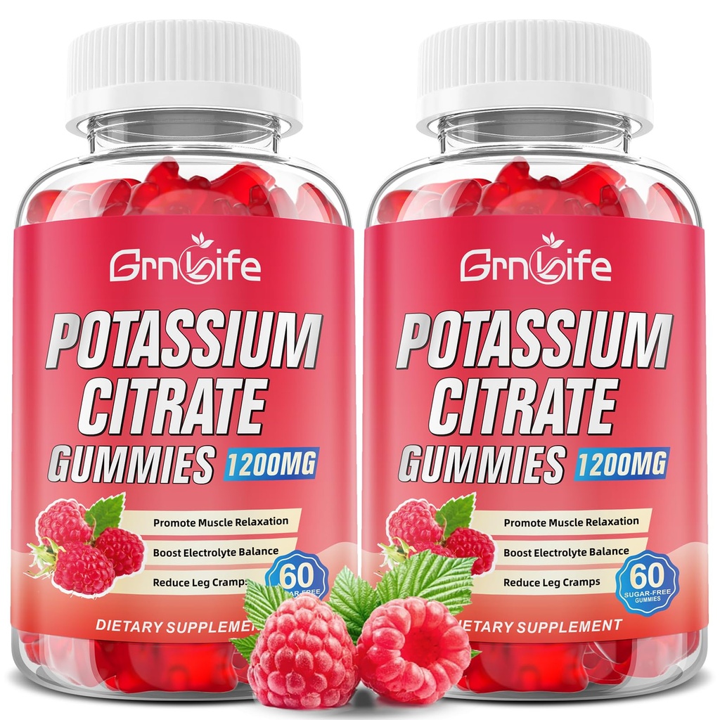 2 Pacote de pastilhas de citrato de potássio, pastilhas de alta Potássio Suplemento 1200mg Suporte Cães Pernas & Muscle Health, pastilhas de potássio para adultos e crianças, Vegan, Framboesa Flavor 120 Conde